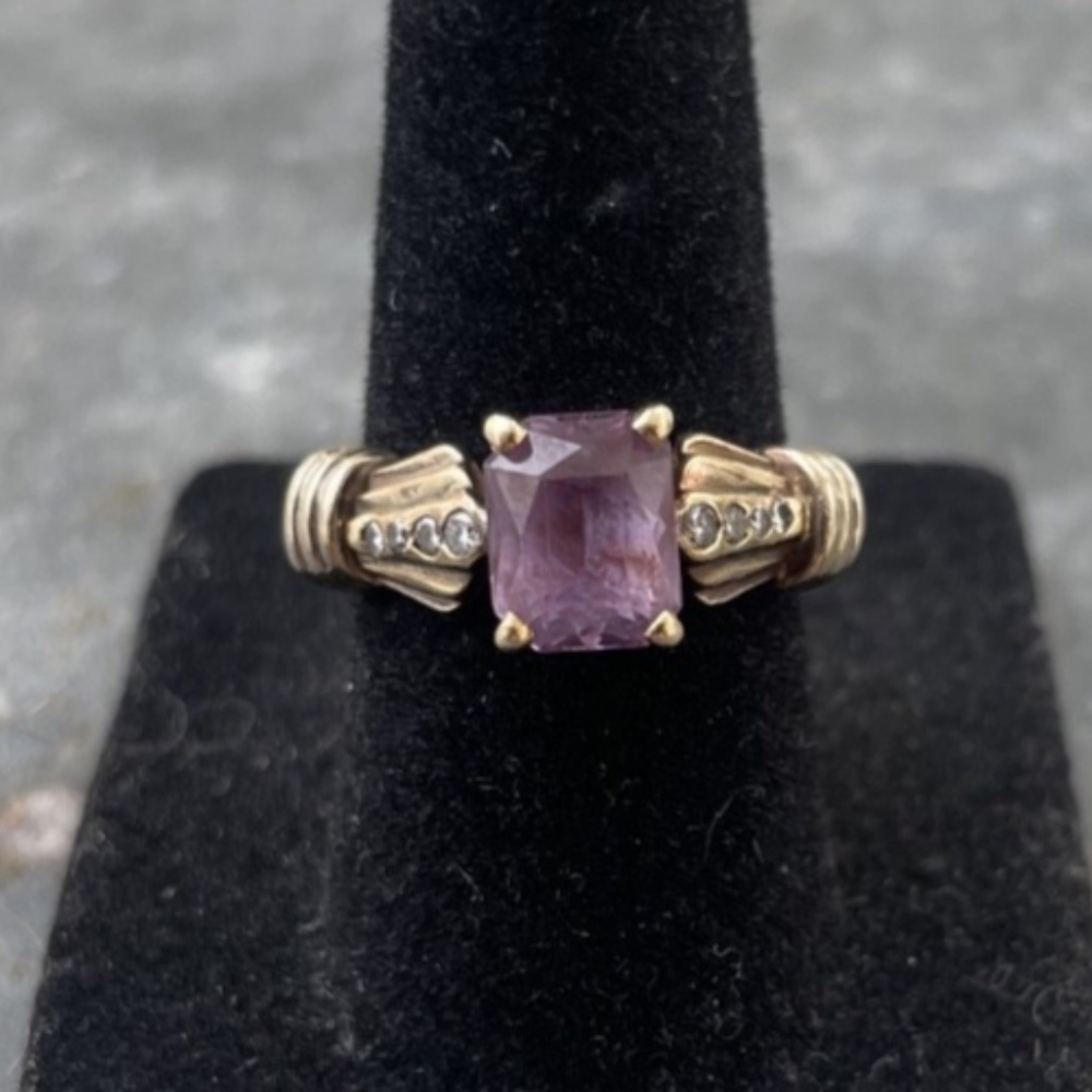 Vintage 14k Gold Amethyst Ring with diamond accents 5.69g Size 6.5 - Picture 2 of 13